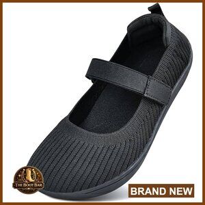 Wide Toe Box Mary Jane Flats, Knit Ballet Shoes, Office Casual Wear
